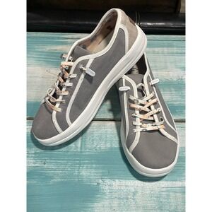 HEYDUDE Women's Karina Joy Stone Grey Canvas Lace Up Sneakers Shoes 8